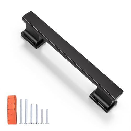 KNOBWELL 6 Pack Matte Black Solid Cabinet Pulls 3-3/4 Inch(96mm) Hole Center Kitchen Cabinet Handles,Cabinet Hardware for Cupboard Drawer Pulls - color: Matte Black, size: Hole Center：3-3/4 inch（96mm）