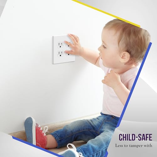 ENERLITES Screwless Double Duplex Outlet Covers Wall Plate, 1 Pack, White - color: White, size: Screwless