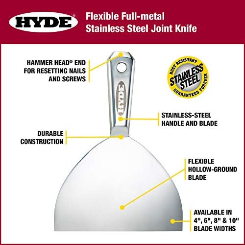 Hyde Drywall Knife Set, Paint Scraper Tool Set - Premium Full Metal 4'' 6'' & 8'' Joint Knife: Professional Grade, Ergonomic, Rust Resistant, Drywall Tools - size: 4",6", 8"
