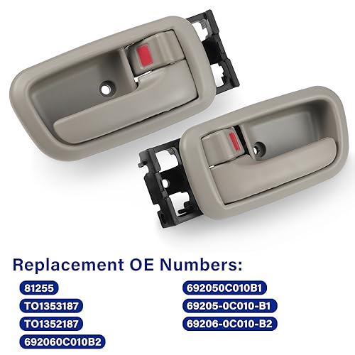 Pair of Interior Door Handles W/Bezel (Light Gray) for Toyota Tundra (Standard/Regular/Extended Cabs ONLY) 2000 2001 2002 2003 2004 2005 2006,Front Left Driver & Right Passenger Side - size: Front Left & Right