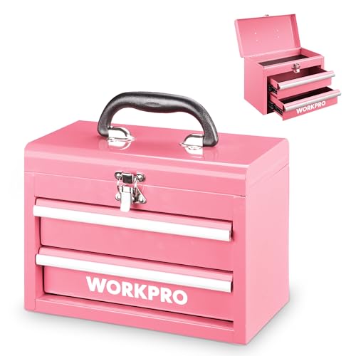 WORKPRO Portable Mini Metal Tool Box with 2 Drawers - color: Pink