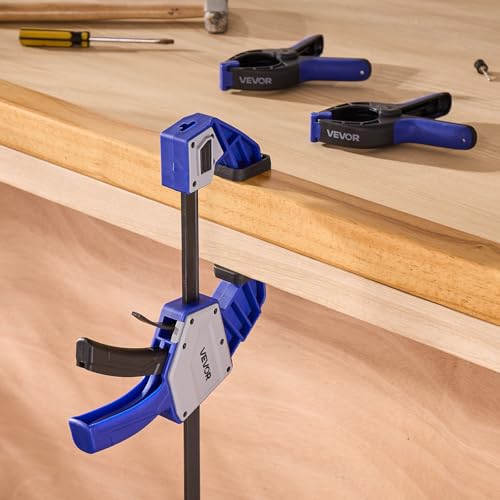 VEVOR Bar Clamps for Woodworking, 2-Pack 24 inch One-Handed Clamp/Spreader, Quick-Grip F-Clamp with 340 lbs Load Limit, Premium Plastic and Carbon Steel, for Woodworking Metal working, Blue + Black - size: 32.87 x 9.49 x 1.38 inch, style: Quick Grip