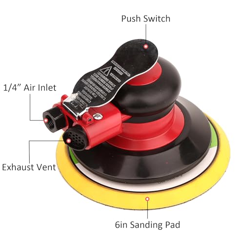 Professional Air Random Orbital Palm Sander, Dual Action Pneumatic Sander, Low Vibration, Heavy Duty … (6 inch) - color: Gaoa-z, size: 6 inch