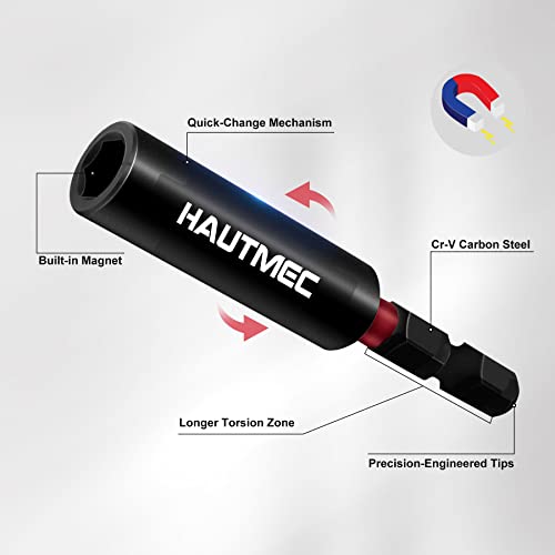 HAUTMEC 2PCS 1/4" Magnetic Impact Drill Bit Holder, CR-V Quick Change Hex Shank Screwdriver Bit Holder Extension with Torsion Zone for Drill & Impact Driver - HT0163 - size: 2-Pack Magnetic Bit Holder