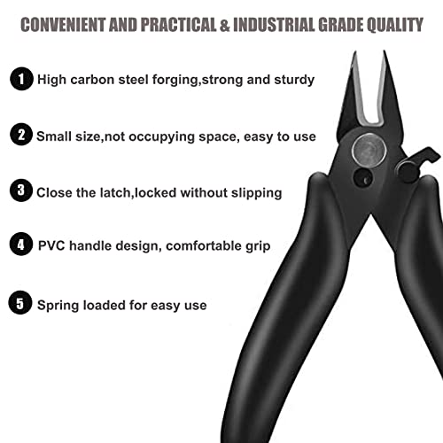 BOENFU 3.5 Inches Mini Cutter with Lock, Flush Cutters, Small Wire Snips, Micro Wire Cutter with Spring, Black - color: 3.5 Inches - Black Handle