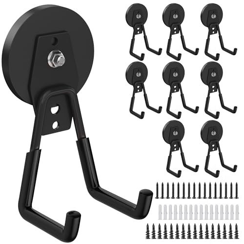 8 Pack Heavy Duty Storage Magnetic Utility Hooks Large Garage Strong Extra Magnet Hooks Hanger with Anti-Slip Coating Heavy Duty Magnetic Hooks for Hanging Power Dril Garage Garden Tools Black - color: 2.6in Magnet-8 Pack-Black
