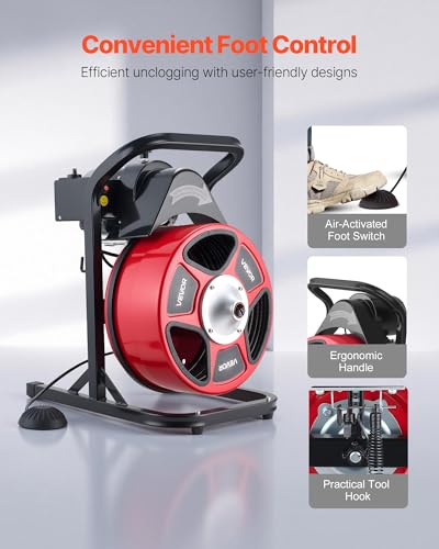 VEVOR Drain Cleaner Machine 50 FT x 1/2 Inch Manual Feed Sewer Snake Auger - style: 50 FT x 1/2'' Upgraded Version