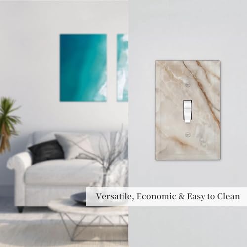 Beige Marble Pattern Light Switch Cover Modern Wall Plate Decorative 1 Gang Single Toggle Switch Plates Electrical Outlet Faceplate for Bathroom Kitchen Bedroom 5" x 3" - size: 1 Gang Single Toggle