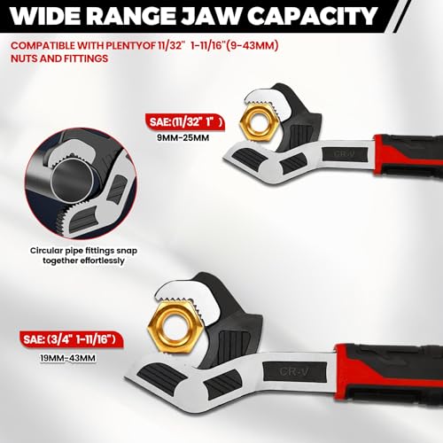 2 Pack 8" & 12" Self-Adjusting Pipe Wrench Set - color: 8”+12”