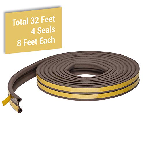 CANOPUS Weather Stripping Door & Window Seal Strip, Weather Stripping Door Seal, Self Adhesive with Double D-Shaped Section Profile, Insulation Roll, 2 Rolls of 2 Strips, 8ft Each, Total 32ft, Brown - color: Brown