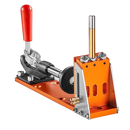 VEVOR Pocket Hole Jig Kit, Adjustable and Easy to Use Pocket Hole Jig System with Step Drills, Wrenches, Drill Stop Rings, Screws and Square Drive Bits, Dual Scale Marks, for DIY Carpentry Projects - color: Orange