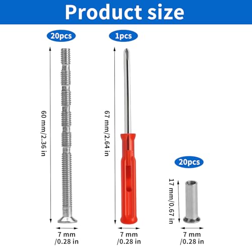 20 Sets M4x60mm Adjustable Cabinet Knob Screws with Sleeves for Doors