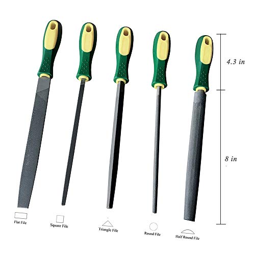 Metal File Set, 5-Piece, 8-inch,High Carbon Steel File,Work for Metal, Wood,Plastic - size: 8 inch Metal File