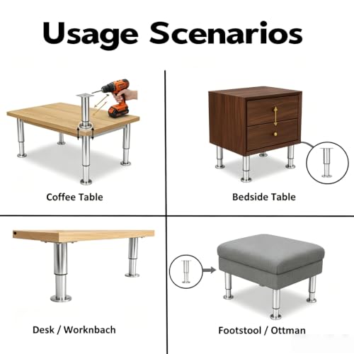 4Pcs Adjustable Silver Metal Furniture Legs 3.1-4.7 Inch Cabinet Desk Sofa - color: Silver, size: 3.1"- 4.7"-Set of 4