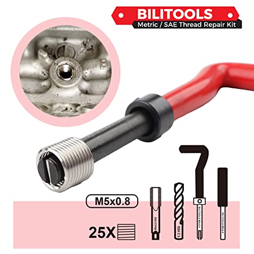 BILITOOLS M5x0.8 Thread Repair Kit, HSS Drill Helicoil Repair Kit Metric - size: M5 x 0.8, style: Metric
