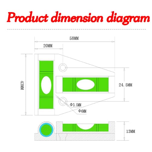 High precision aluminum alloy T-shaped platform can be used. Small level ruler with magnetic bubble beads for measurement (58x43x13mm) - size: 58x43x13mm