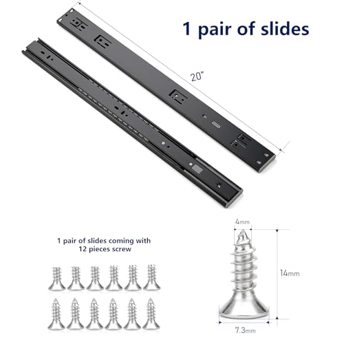 Ravinte Matte Black Soft Close Drawer Slides 20 Inch 1 Pairs 2 Pack - color: Black, size: 20 Inch