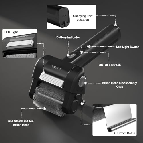 Electric Grill Brush, Grill Cleaner with LED Light, with 800 RPM Motor, Heavy Duty Grill Cleaning Tool, Personalized Grill Gift s for Dad - color: Gray Black