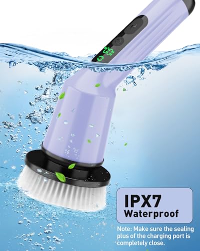 Electric Spin Scrubber for Bathroom, Shower Scrubber with Long Handle - color: Purple, size: 3 Brush Heads