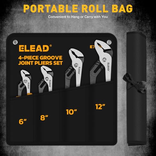 ELEAD 4-Piece Groove Joint Pliers Set, 12/10/8/6 Inch Adjustable Water Pump Pliers with Tool Roll Bag, Tongue and Groove for Home Repair, Gripping, Nuts, Bolts, Pipe & Fittings - style: 4pcs Groove Joint