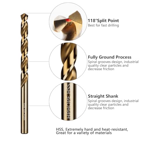 1/8 Inch HSS Twist Drill Bits 10Pcs, HPHOPE 1/8" Jobber Drill Bits Set, Straight Round Shank, Suitable for Drilling in Hard Metal, Stainless Steel, Cast Iron - size: 1/8 Inch, 10Pcs