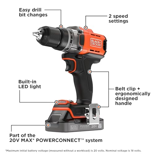 BLACK+DECKER Cordless Drill Driver, Power Drill with Battery and Charger Included, 20V MAX POWERCONNECT (BCD382DS1) - style: NEW Cordless Drill Driver Kit