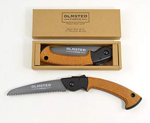 Hand Saw with 7 Inch Folding Blade and Push Button Lock - Portable Saw for Camping, Hiking, Hunting, Pruning, Tree Trimming, Cutting Branches