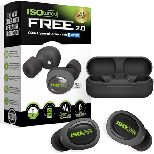 ISOtunes Free 2.0 Bluetooth Hearing Protection, OSHA Compliant Work Earbuds - color: Matte Black