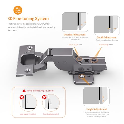 Chibery 10 Pack Inset Soft Close Concealed Hinges, Black Titanium Plated, Slow Smooth, Self Closing, 105° Open, 3D Adjustment, 85 ＆ 105 Degrees, Clip On Plate, Anti-Rust for Frameless Cabinet Door - size: Inset