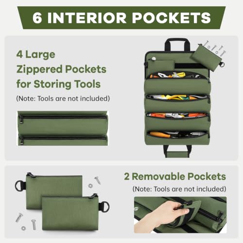 ANILD 13 Inch Regular Long Tool Bag Roll Up, Roll Up Tool Bag Organizer - color: Green, size: Regular