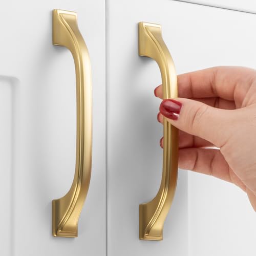 3-3/4 Inch Brushed Gold Cabinet Pulls Arch Handles 10 Pack P2409 - color: Brushed Gold, size: 3-3/4" Hole Centers-10 Pcs