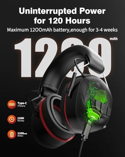 Qozybuds Gel Cushions Ear Muffs, Bluetooth 6.0 Hearing Protection Headphones with 1200mAh Battery, 120H Working Time, 30dB SNR, Larger Buttons for Easy Operation, Superior Stereo Sound - color: Red-black