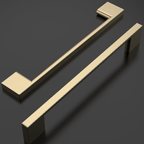 Amerdeco 10 Pack Brushed Brass Cabinet Pulls 6.3" - color: Brushed Brass, size: 6.3" hole center