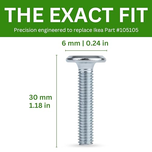 Spare Hardware Parts Replacement for IKEA Furniture Screw Metric Head Cap PF6S Screw - Part #105105 | Joint Connector Bolt M6.0-1.0×30 Full Thread with 4mm Hex Recess | Pack of 8 - size: 105105