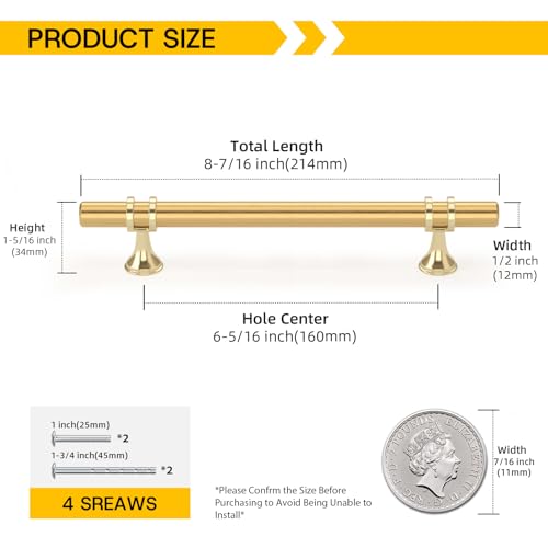 Rergy 10 Pack 6-1/4 Inch Hole Center Gold Handles for Cabinets - color: Gold, size: 6-5/16in Hole Center(160mm)
