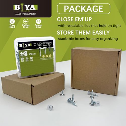 White Wood Screws 180pcs #8 Self Tapping Cabinet 3 Size 1/2 3/4 1 Inch - color: White, size: 180 SCREW COUNT