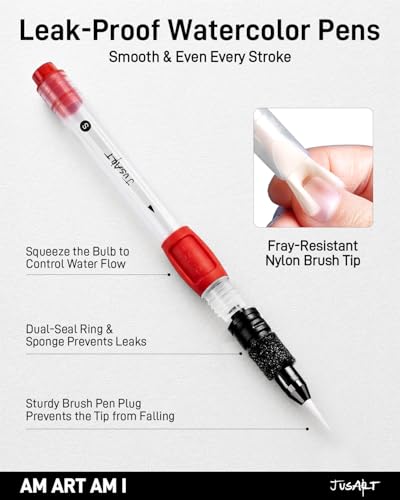 JusArt Water Brush Pens 12-Pack Leak-Proof Refillable Watercolor Pens - color: 12 Pcs Red