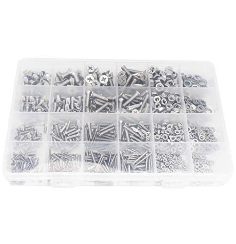 940pcs M2 M3 M4 M5 Phillips Countersunk Flat Head Machine Screws Hex Nuts Flat Washers Assortment - size: M2 M3 M4 M5 940pcs (Countersunk Head-304)