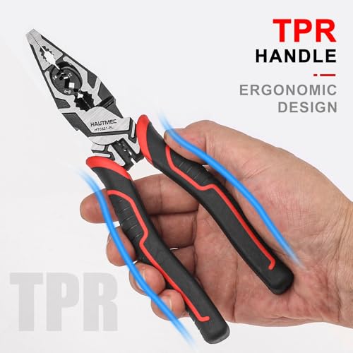HAUTMEC Pro Wire Stripper Tool 8" Multifunctional Combination Linesman Pliers Cable Cutter Wire Strippers Electrical Terminal Crimping Tool Clamping Spanner High leverage Eccentric Design HT0321 - color: 8" Combination Pliers