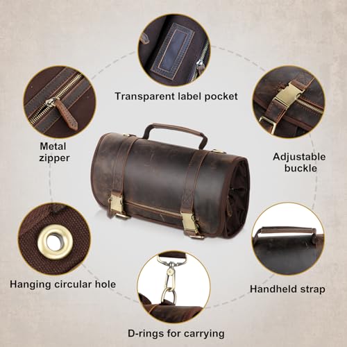 Leather Tool Bag Genuine Leather Tool Roll Bag Rolling Up Tool Bag with 6 Pockets Heavy Duty Roll Up Bag Organizer for Motorcycle Mechanic Electrician Woodworker Hobbyist"