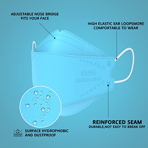 LEVENIS KN95 Face Masks 50 Pack, Breathable Comfortable and Disposable KN95 Mask, Blue - color: Adult-blue