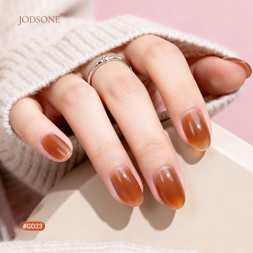 JODSONE Jelly Gel Nail Polish Set, 32 Colors Sheer Pink Gel Polish Set with Base & Top Matte Glitter Coat for Nail Art DIY Salon at Home - color: B30