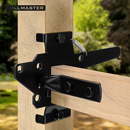 HILLMASTER Heavy Duty Self-Locking Gate Latch for Wooden Fence, Post Mount Automatic Gate Lock Gravity Door Latch Hardware for Secure Pool, Outdoor Garden, Metal Gates Vinyl Fences, Black Finish