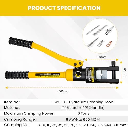 16 Tons Hydraulic Crimping Tool,9AWG to 600MCM battery cable crimper