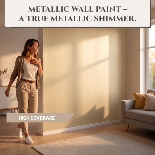 Metallic Wall Paint 67.62 fl oz - Champagne Gold - Stunning Metallic Shine for Stylish Interiors, Easy to Apply, Water-Based, Perfect for Creative Wall Designs & DIY Projects - color: Champagne Gold
