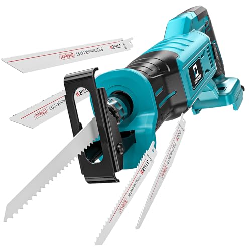 Cerycose Cordless Reciprocating Saw Compatible with Makita 18V Battery, Variable Speed 1" Stroke Length,3200 SPM, Toolless Blade Change, 4 Saw Blades for Metal Wood PVC Cutting (Tool Only) - style: Two-handed for Makita battery
