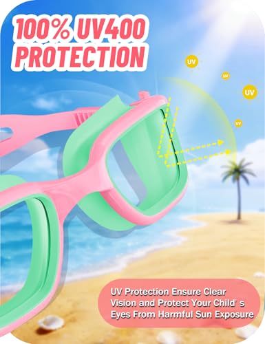 Vvinca Kids Swim Goggles, Swimming Goggles for Kids 3-14 Anti-Fog UV Protection No Leak Pool Glasses for Boys Girls - color: 05- Green & Pink