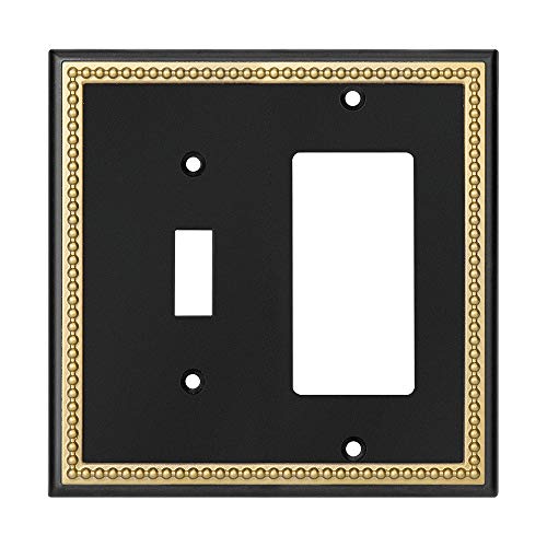 Pearled Frame Decorative Wall Plate Switch Plate Outlet Cover (Toggle/Decorator, Black & Dark Golden) - style: Toggle/Decorator