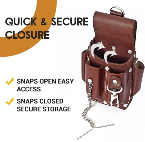 Ap-Leather Pro-5 Electrician Pouch, Leather Tool Pouch, 5 Pocket Pouch with Electrical Tape Holder, Durable Compartments, Tool Pouch with Belt Clip, Dark Brown - color: Maroon