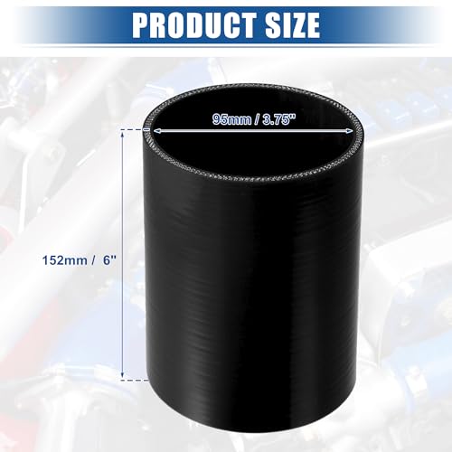 uxcell 3.75" ID 6" Length 4-Ply Reinforced High Temp Straight Coupler Silicone Reducer Hose Black for Car Intercooler Intake Piping - size: 3.75" ID